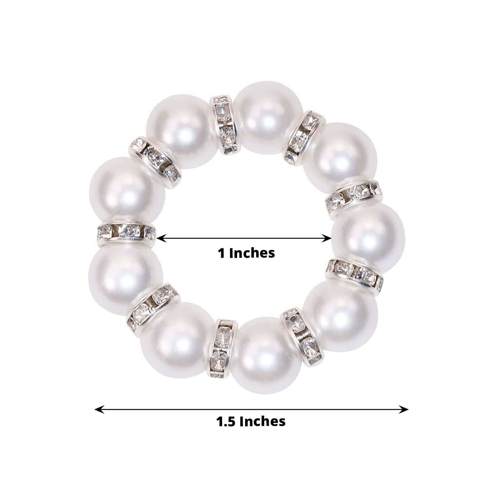 4 Pack 1.5" White Pearl Beads and Silver Rhinestone Napkin Rings, Elegant Round Serviette Buckle Napkin Holders - Bell Racket Store