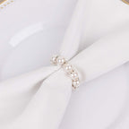4 Pack 1.5" White Pearl Beads and Silver Rhinestone Napkin Rings, Elegant Round Serviette Buckle Napkin Holders - Bell Racket Store