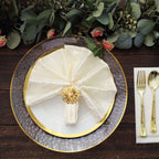 4 Pack 2" Elegant Gold Metal Pearl Floral Serviette Napkin Rings, Daffodil Flower Buckle Napkin Holders - Bell Racket Store