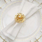 4 Pack 2" Elegant Gold Metal Pearl Floral Serviette Napkin Rings, Daffodil Flower Buckle Napkin Holders - Bell Racket Store