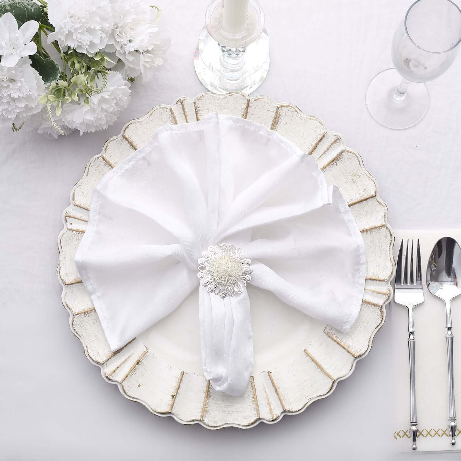 4 Pack 2" Elegant Silver Metal Floral Serviette Napkin Rings, Daisy Flower Buckle Napkin Holders - Bell Racket Store