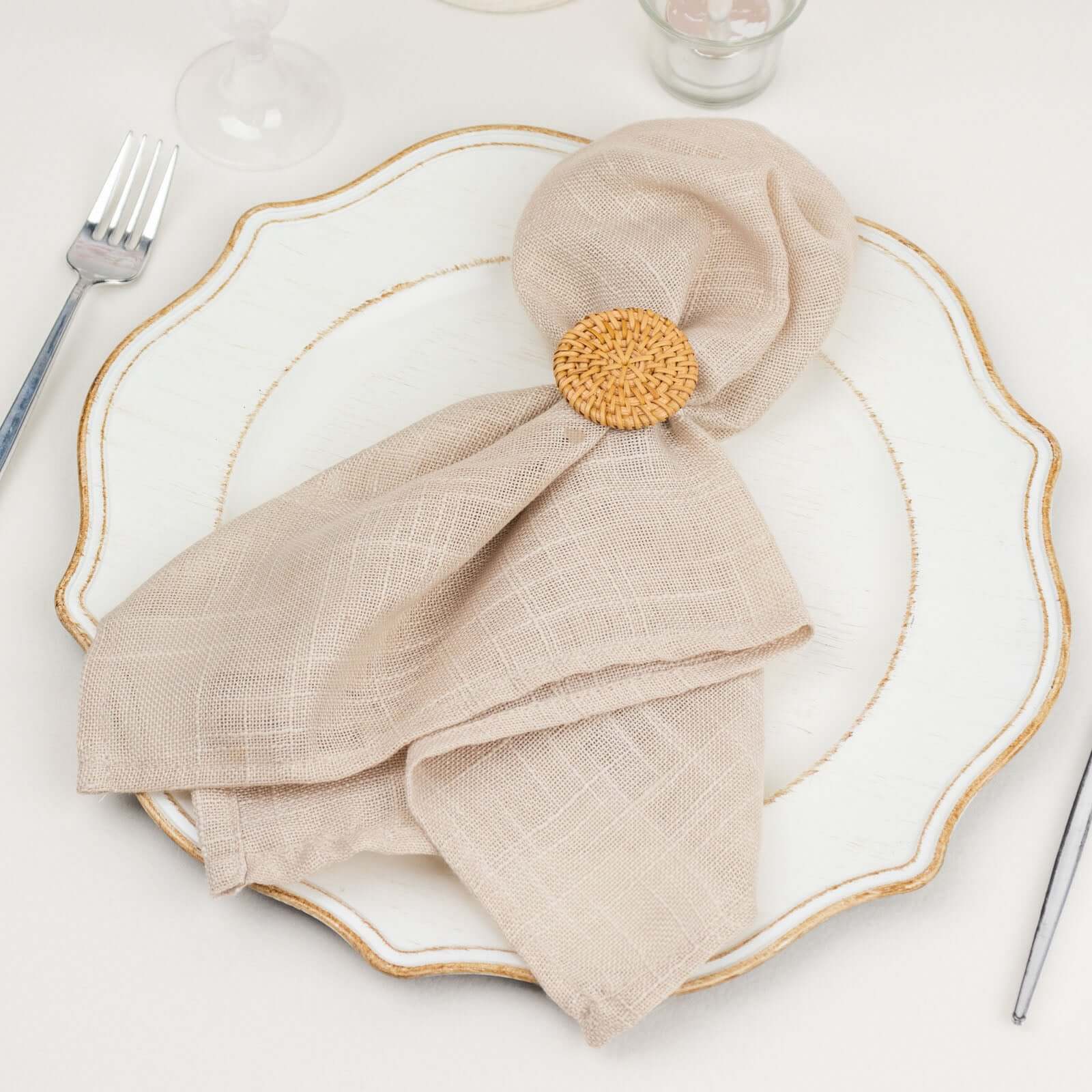 4 Pack 2" Natural Rustic Style Jute Rattan Metal Napkin Rings, Handmade Boho Chic Woven Serviette Buckle Holders - Bell Racket Store