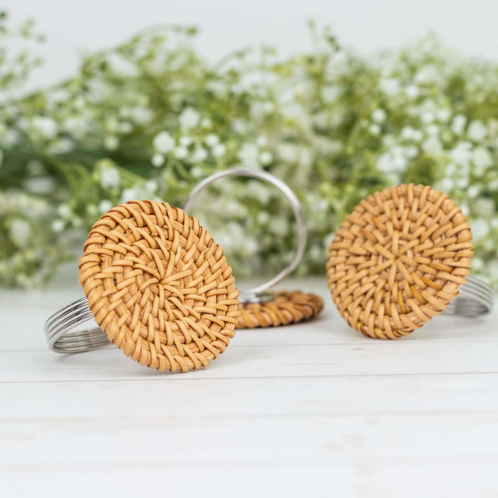 4 Pack 2" Natural Rustic Style Jute Rattan Metal Napkin Rings, Handmade Boho Chic Woven Serviette Buckle Holders - Bell Racket Store