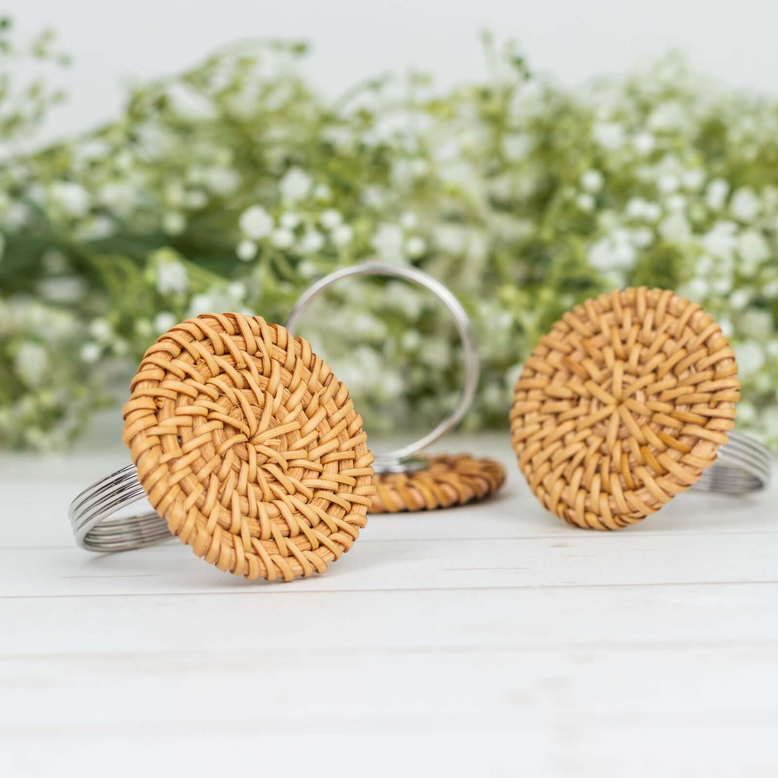 4 Pack 2" Natural Rustic Style Jute Rattan Metal Napkin Rings, Handmade Boho Chic Woven Serviette Buckle Holders - Bell Racket Store