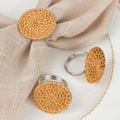 4 Pack 2" Natural Rustic Style Jute Rattan Metal Napkin Rings, Handmade Boho Chic Woven Serviette Buckle Holders - Bell Racket Store