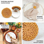 4 Pack 2" Natural Rustic Style Jute Rattan Metal Napkin Rings, Handmade Boho Chic Woven Serviette Buckle Holders - Bell Racket Store