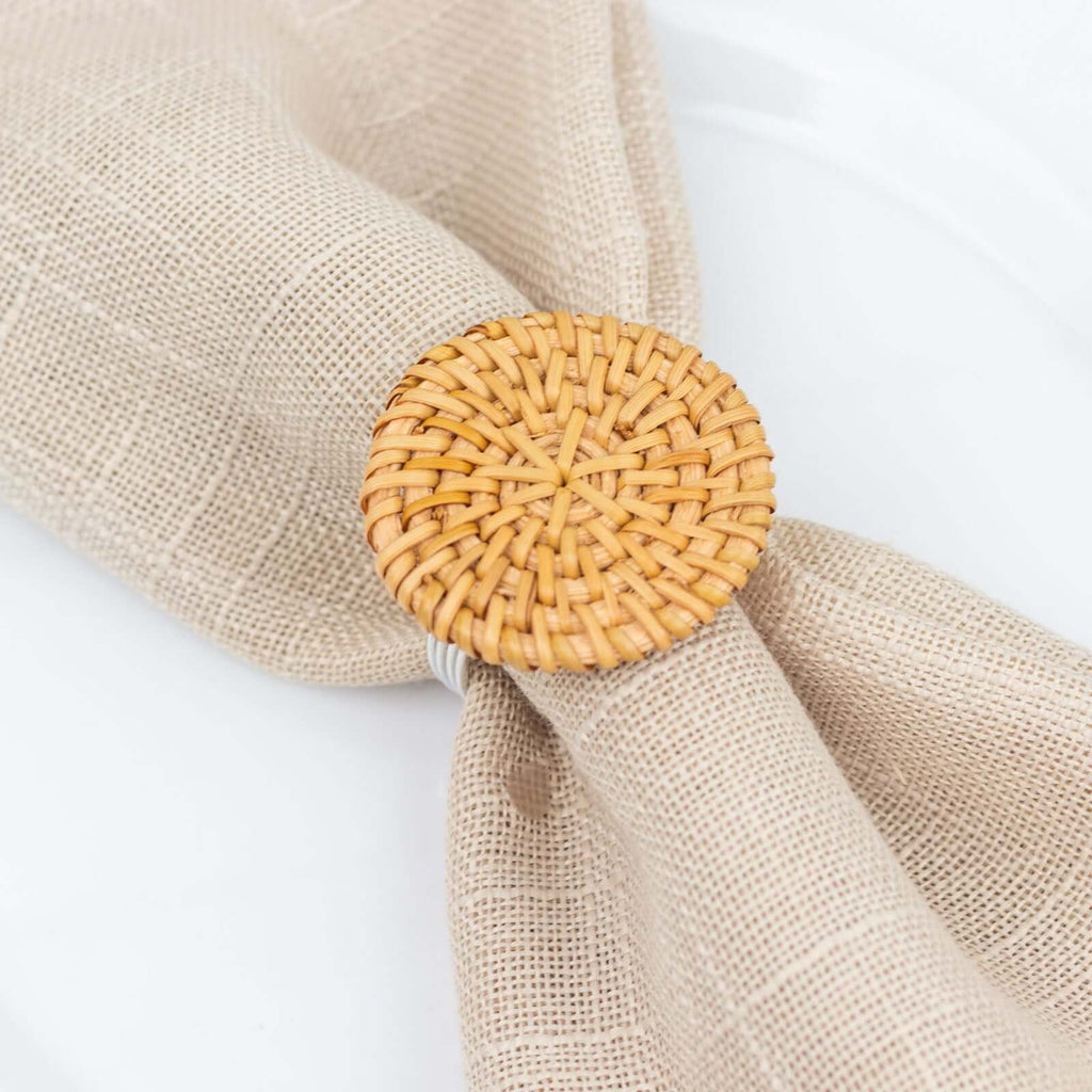 4 Pack 2" Natural Rustic Style Jute Rattan Metal Napkin Rings, Handmade Boho Chic Woven Serviette Buckle Holders - Bell Racket Store