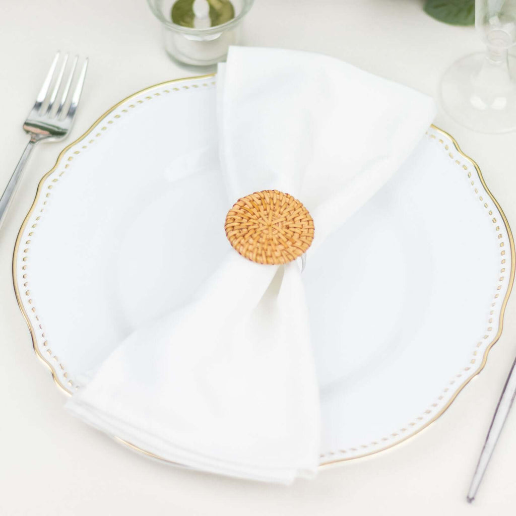 4 Pack 2" Natural Rustic Style Jute Rattan Metal Napkin Rings, Handmade Boho Chic Woven Serviette Buckle Holders - Bell Racket Store