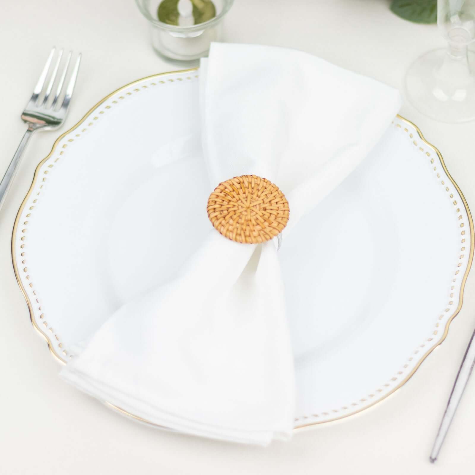 4 Pack 2" Natural Rustic Style Jute Rattan Metal Napkin Rings, Handmade Boho Chic Woven Serviette Buckle Holders - Bell Racket Store