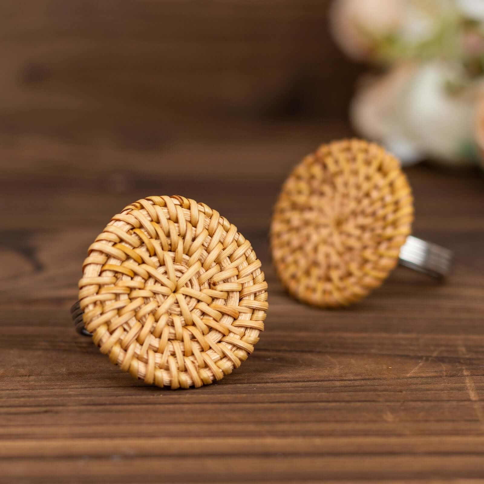 4 Pack 2" Natural Rustic Style Jute Rattan Metal Napkin Rings, Handmade Boho Chic Woven Serviette Buckle Holders - Bell Racket Store