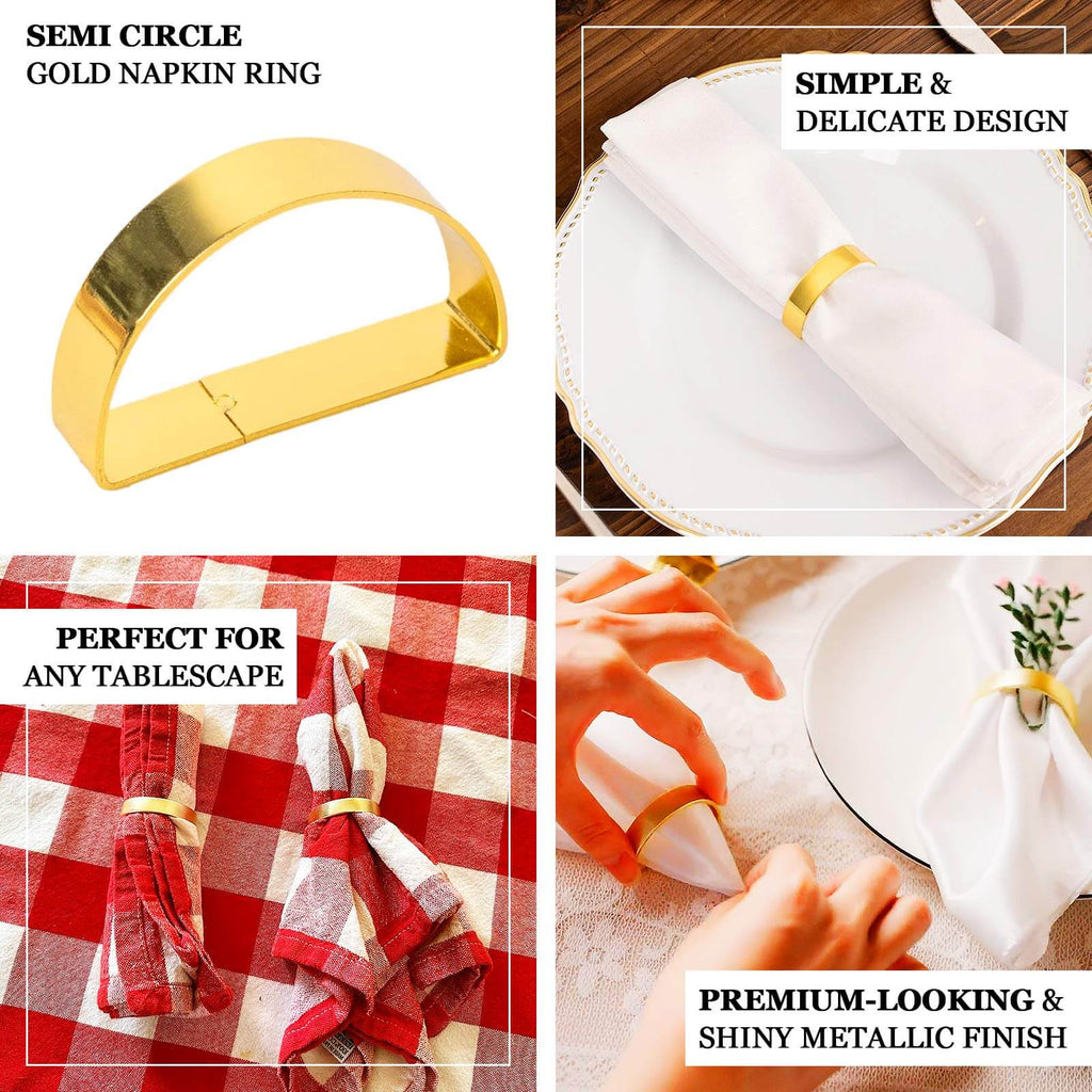 4 Pack 2" Shiny Gold Metal Semicircle Napkin Rings, D - Shaped Serviette Buckle Napkin Holders - Bell Racket Store