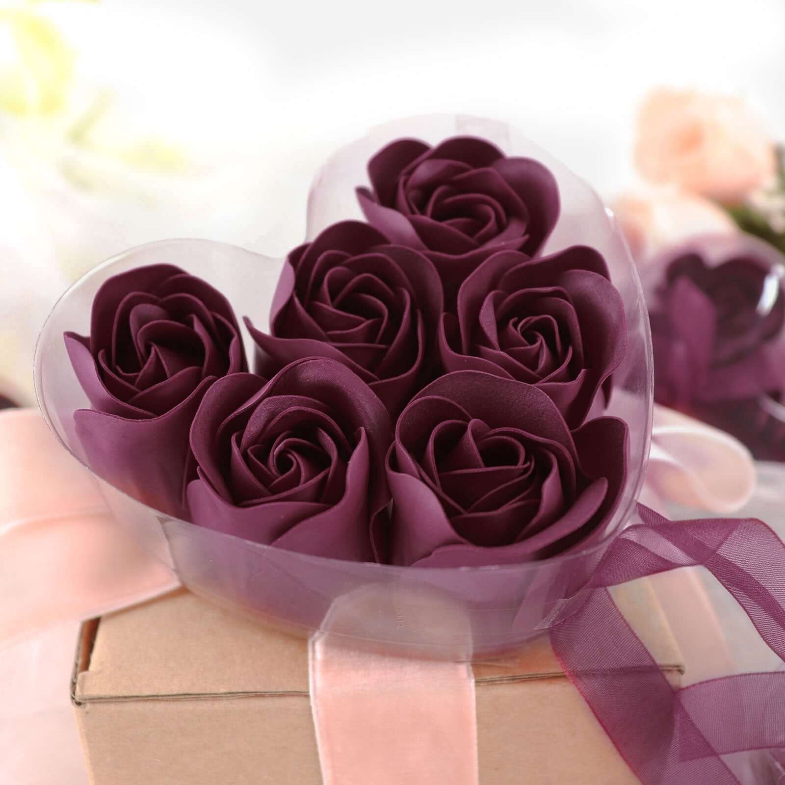 4 Pack 24 Pcs Burgundy Scented Rose Soap Heart Shaped Party Favors With Gift Boxes And Ribbon - Bell Racket Store
