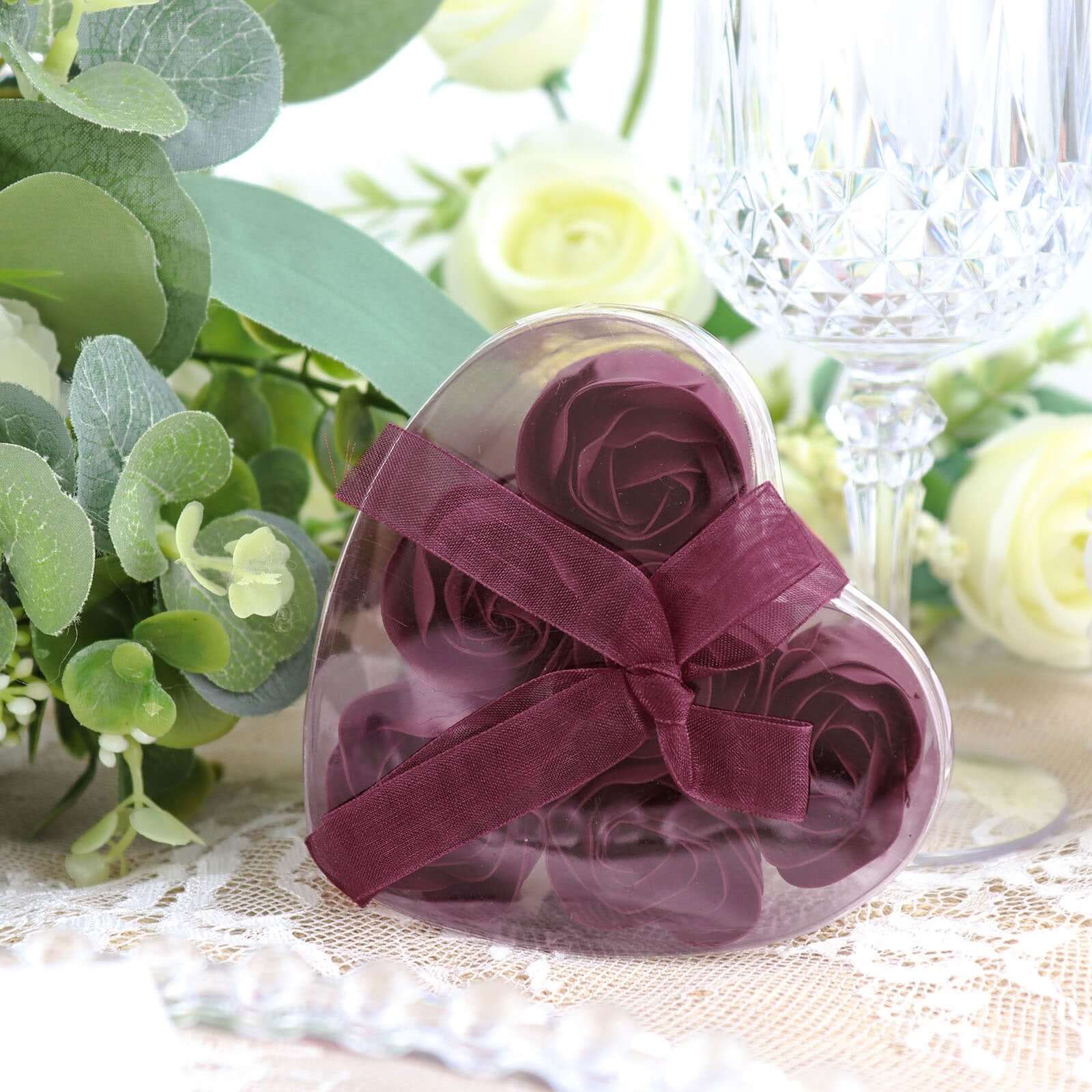 4 Pack 24 Pcs Burgundy Scented Rose Soap Heart Shaped Party Favors With Gift Boxes And Ribbon - Bell Racket Store