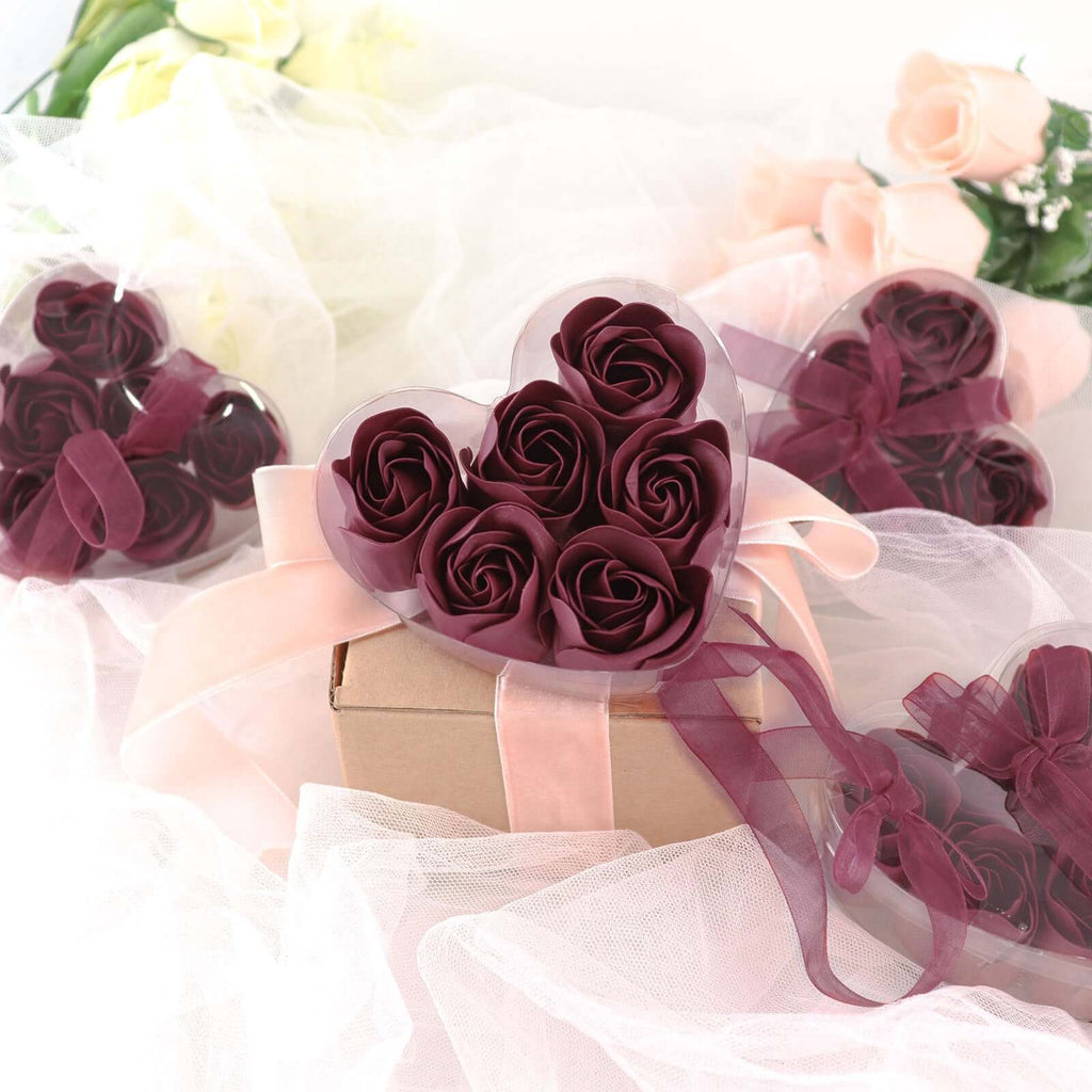 4 Pack 24 Pcs Burgundy Scented Rose Soap Heart Shaped Party Favors With Gift Boxes And Ribbon - Bell Racket Store