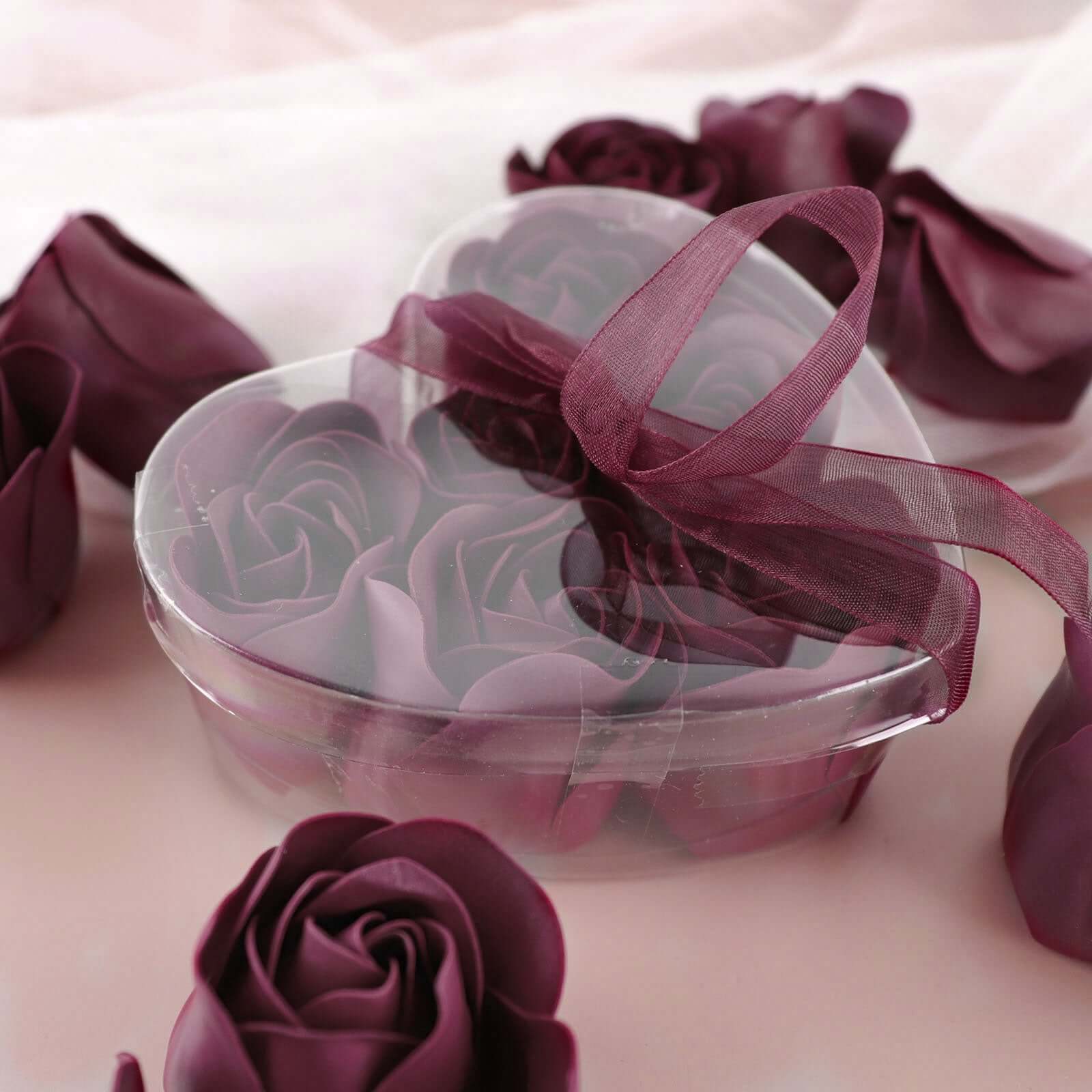 4 Pack 24 Pcs Burgundy Scented Rose Soap Heart Shaped Party Favors With Gift Boxes And Ribbon - Bell Racket Store