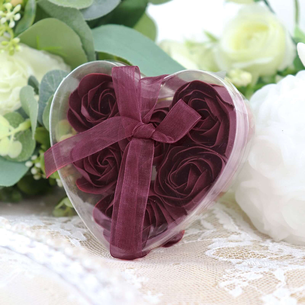 4 Pack 24 Pcs Burgundy Scented Rose Soap Heart Shaped Party Favors With Gift Boxes And Ribbon - Bell Racket Store