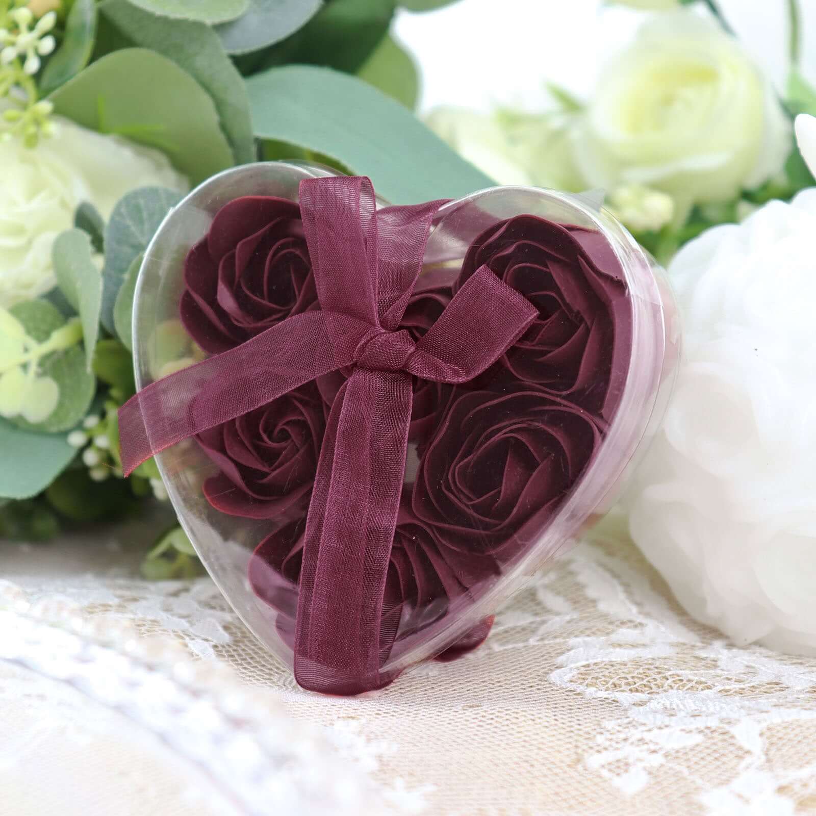 4 Pack 24 Pcs Burgundy Scented Rose Soap Heart Shaped Party Favors With Gift Boxes And Ribbon - Bell Racket Store