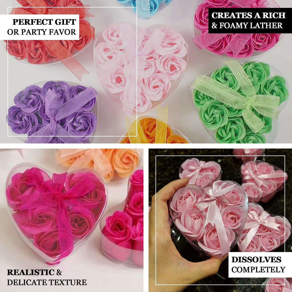 4 Pack 24 Pcs Dusty Rose Scented Rose Soap Heart Shaped Party Favors With Gift Boxes And Ribbon - Bell Racket Store