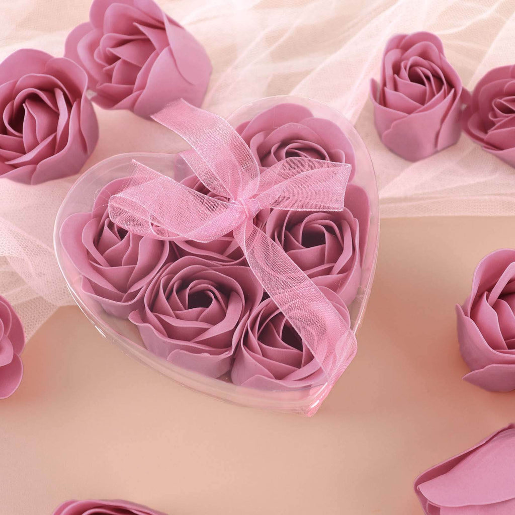 4 Pack 24 Pcs Dusty Rose Scented Rose Soap Heart Shaped Party Favors With Gift Boxes And Ribbon - Bell Racket Store