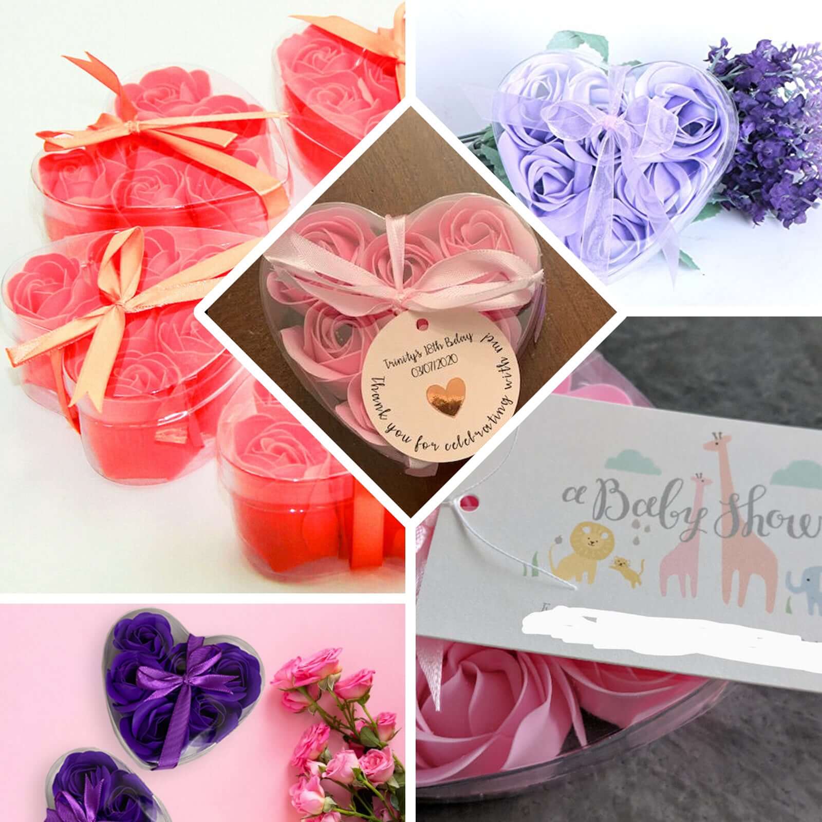 4 Pack 24 Pcs Dusty Rose Scented Rose Soap Heart Shaped Party Favors With Gift Boxes And Ribbon - Bell Racket Store