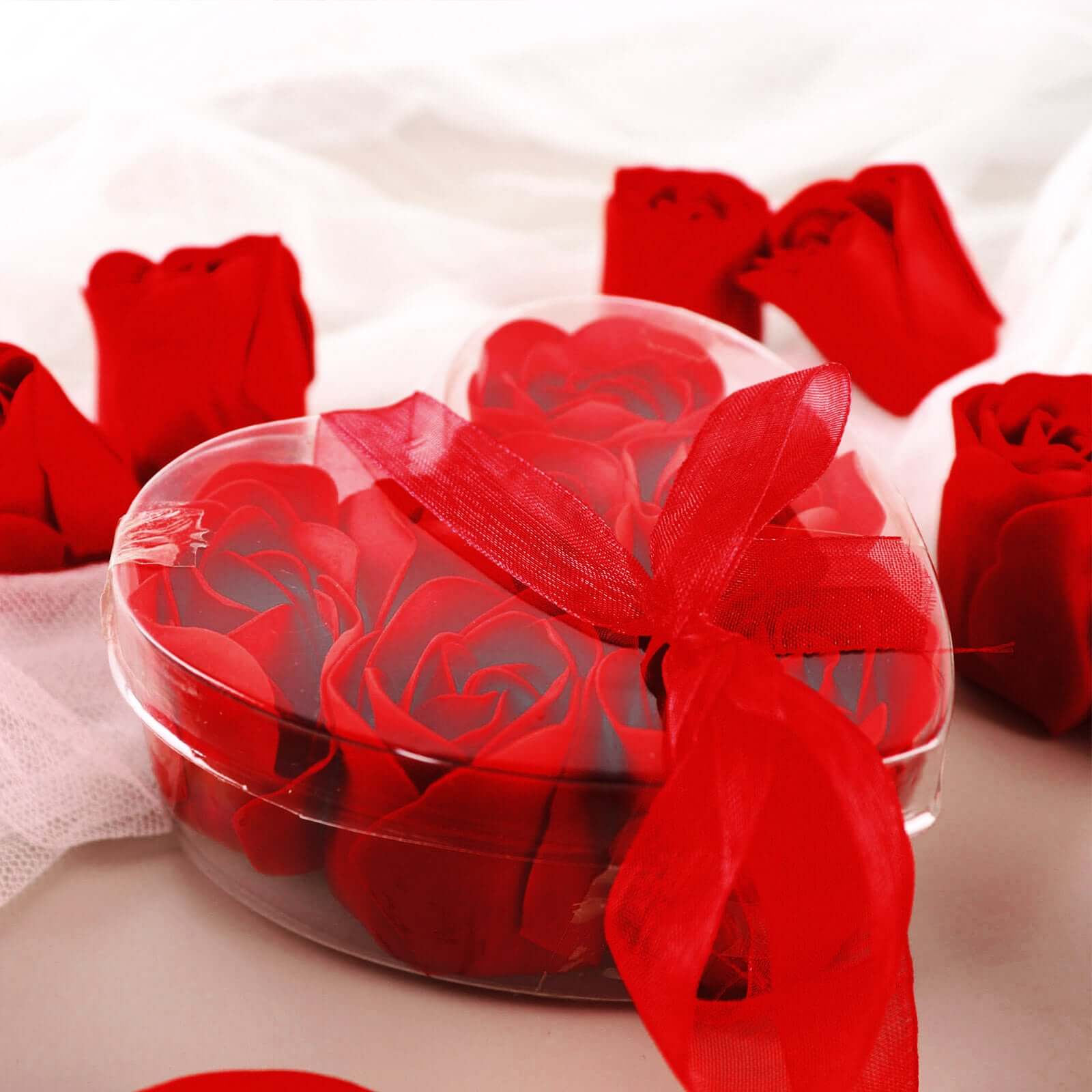 4 Pack 24 Pcs Red Scented Rose Soap Heart Shaped Party Favors With Gift Boxes And Ribbon - Bell Racket Store
