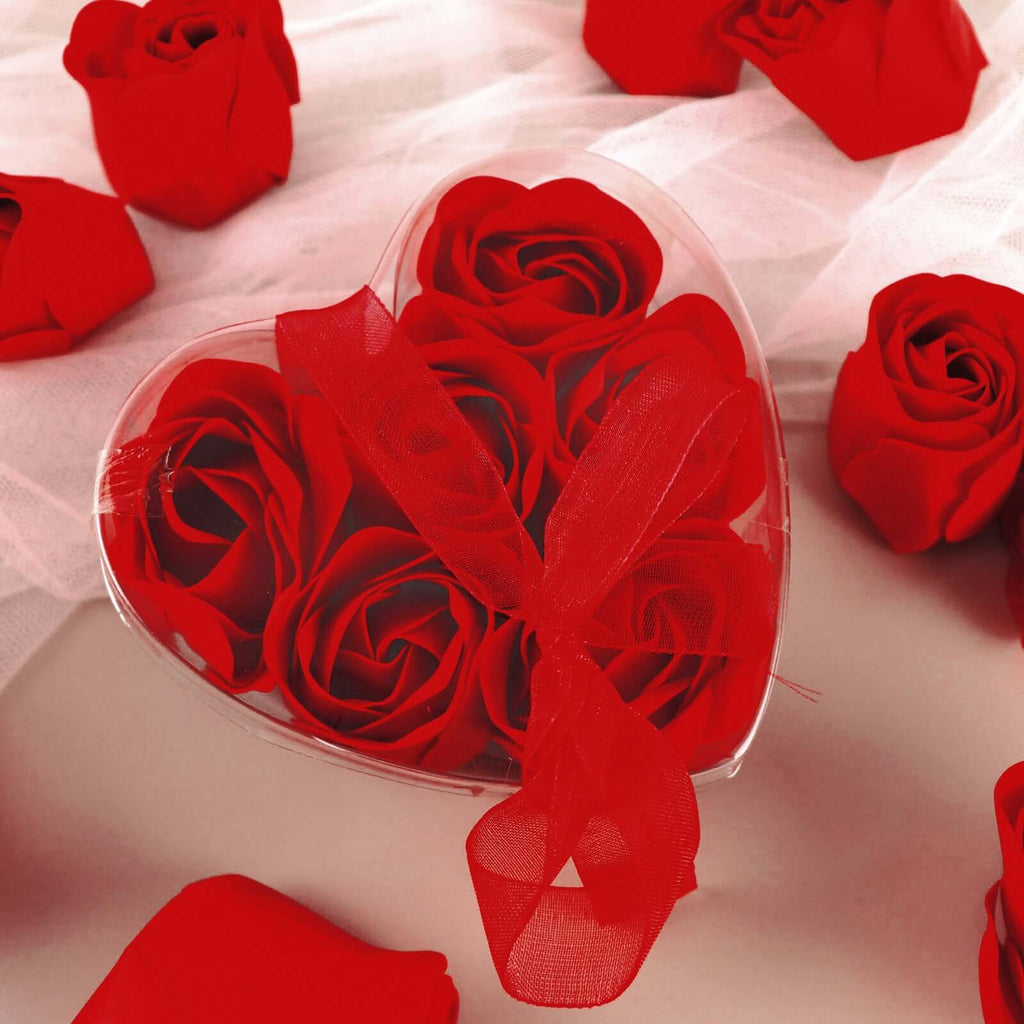 4 Pack 24 Pcs Red Scented Rose Soap Heart Shaped Party Favors With Gift Boxes And Ribbon - Bell Racket Store