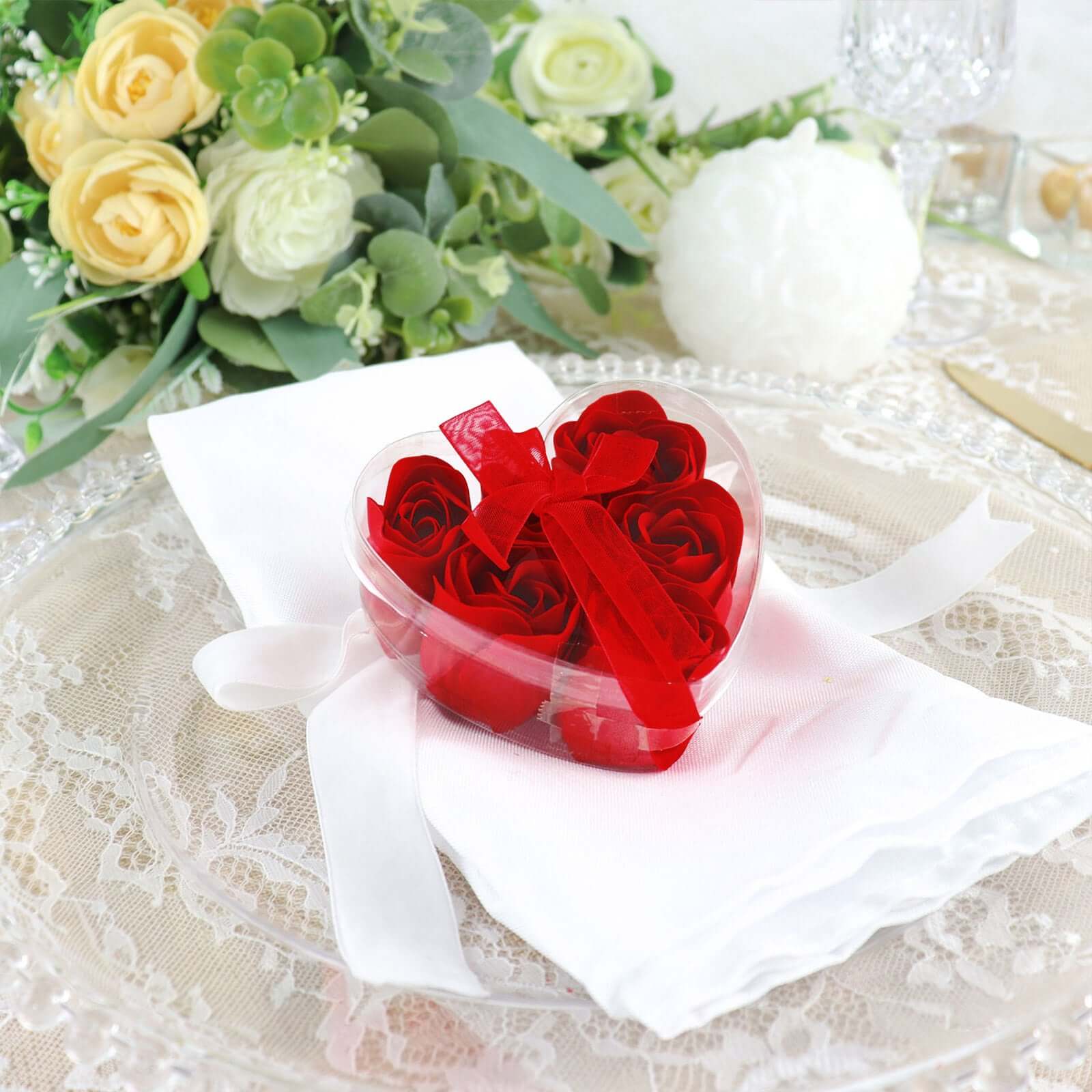 4 Pack 24 Pcs Red Scented Rose Soap Heart Shaped Party Favors With Gift Boxes And Ribbon - Bell Racket Store