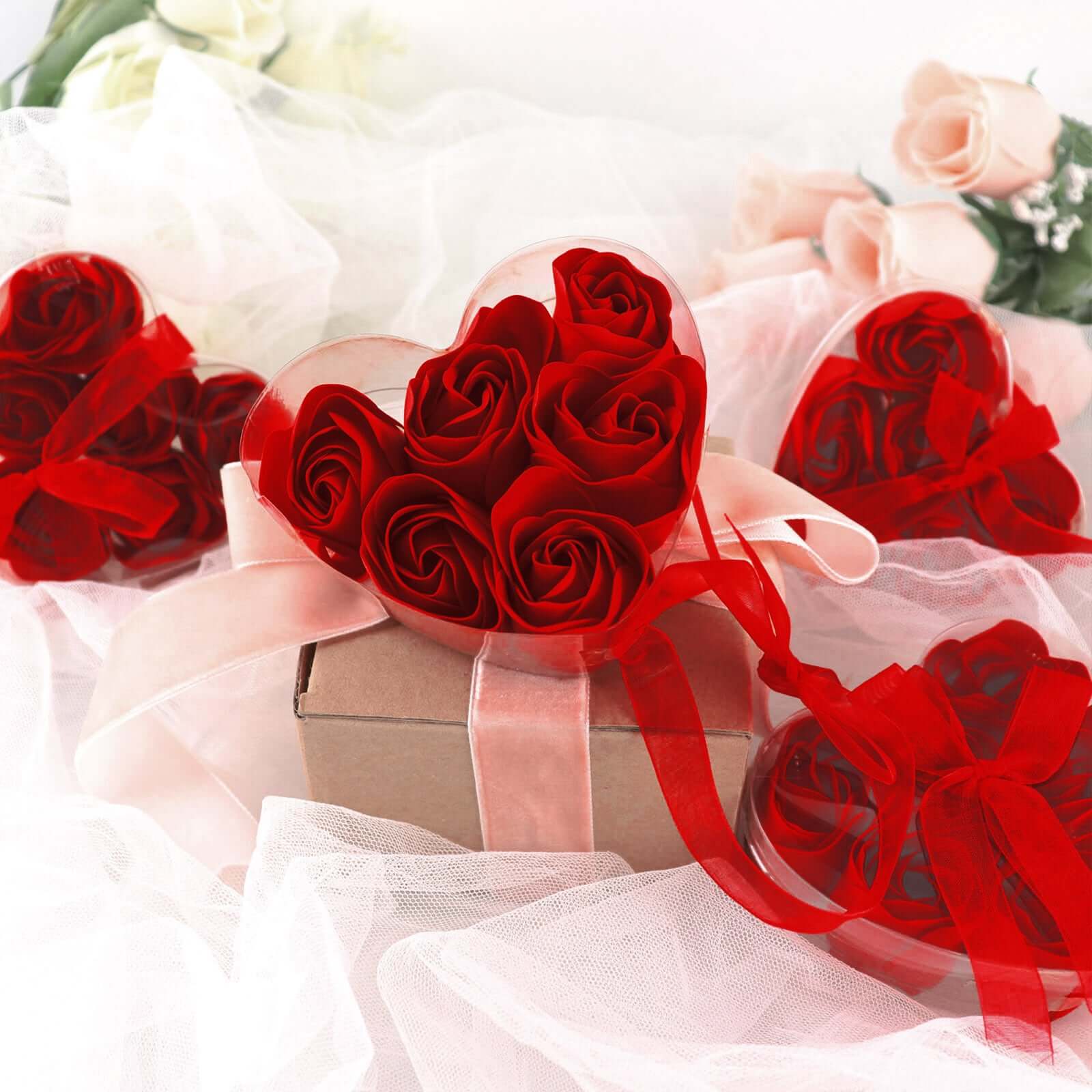 4 Pack 24 Pcs Red Scented Rose Soap Heart Shaped Party Favors With Gift Boxes And Ribbon - Bell Racket Store