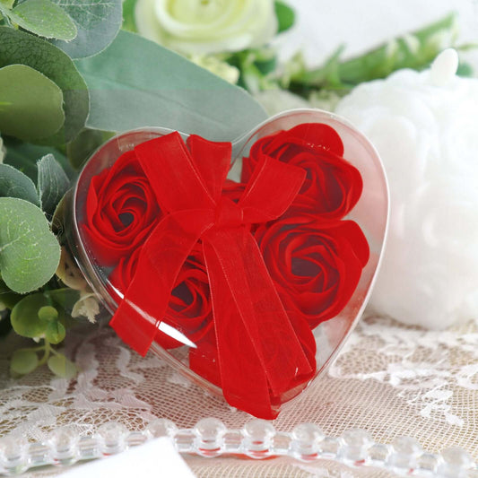 4 Pack 24 Pcs Red Scented Rose Soap Heart Shaped Party Favors With Gift Boxes And Ribbon - Bell Racket Store