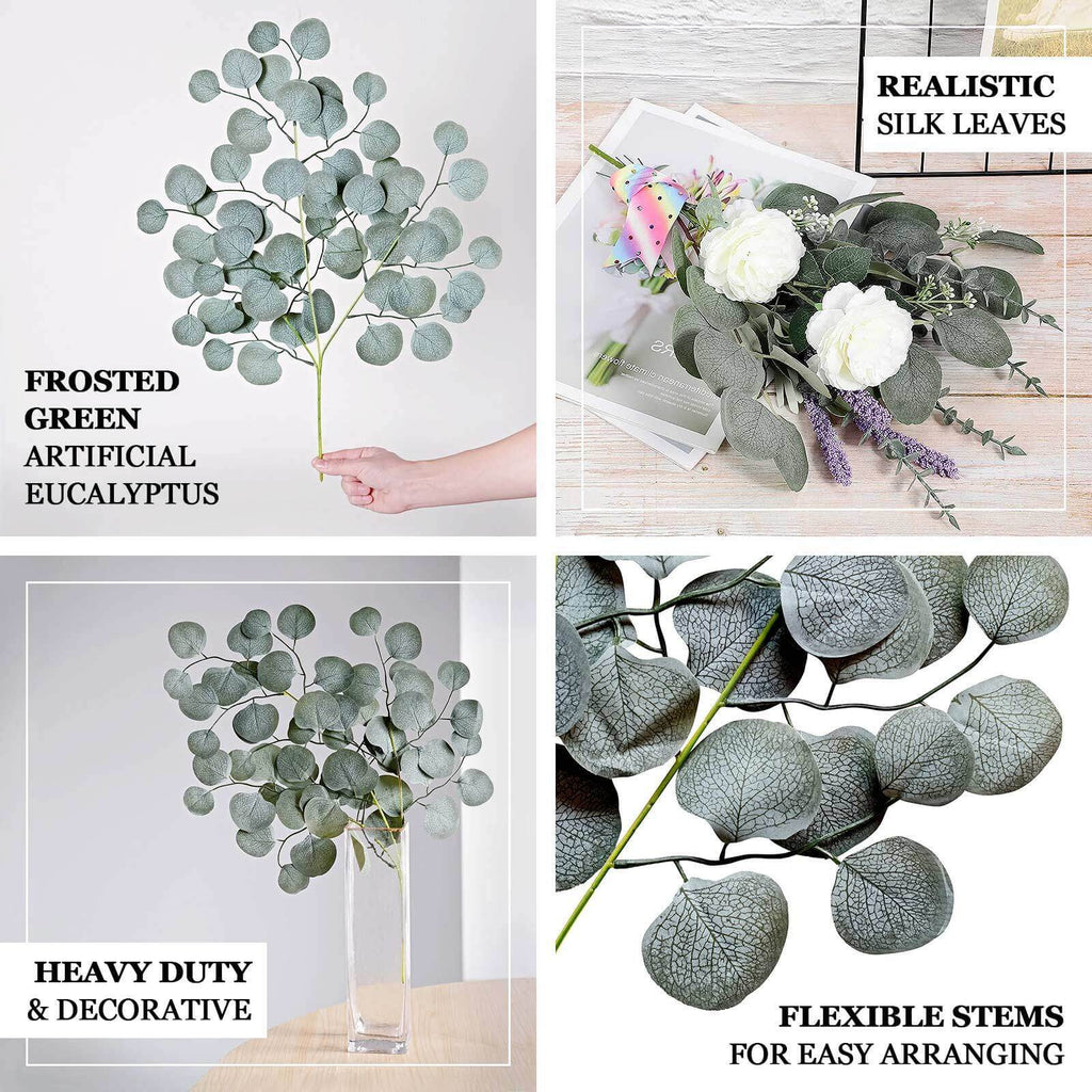 4 Pack 25" Frosted Green Artificial Silk Eucalyptus Leaf Branches - Bell Racket Store