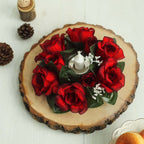 4 Pack 3" Black Red Artificial Silk Rose Flower Candle Ring Wreaths