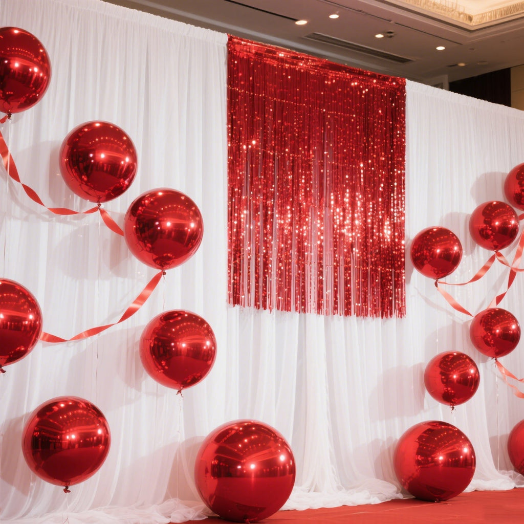 4 - Pack 32" Metallic Red Sphere Balloons, Orbz Mylar Balloons Helium or Air - Filled Party Supplies - Bell Racket Store