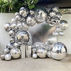 4 - Pack 32" Metallic Silver Sphere Balloons, Orbz Mylar Balloons Helium or Air - Filled Party Supplies - Bell Racket Store