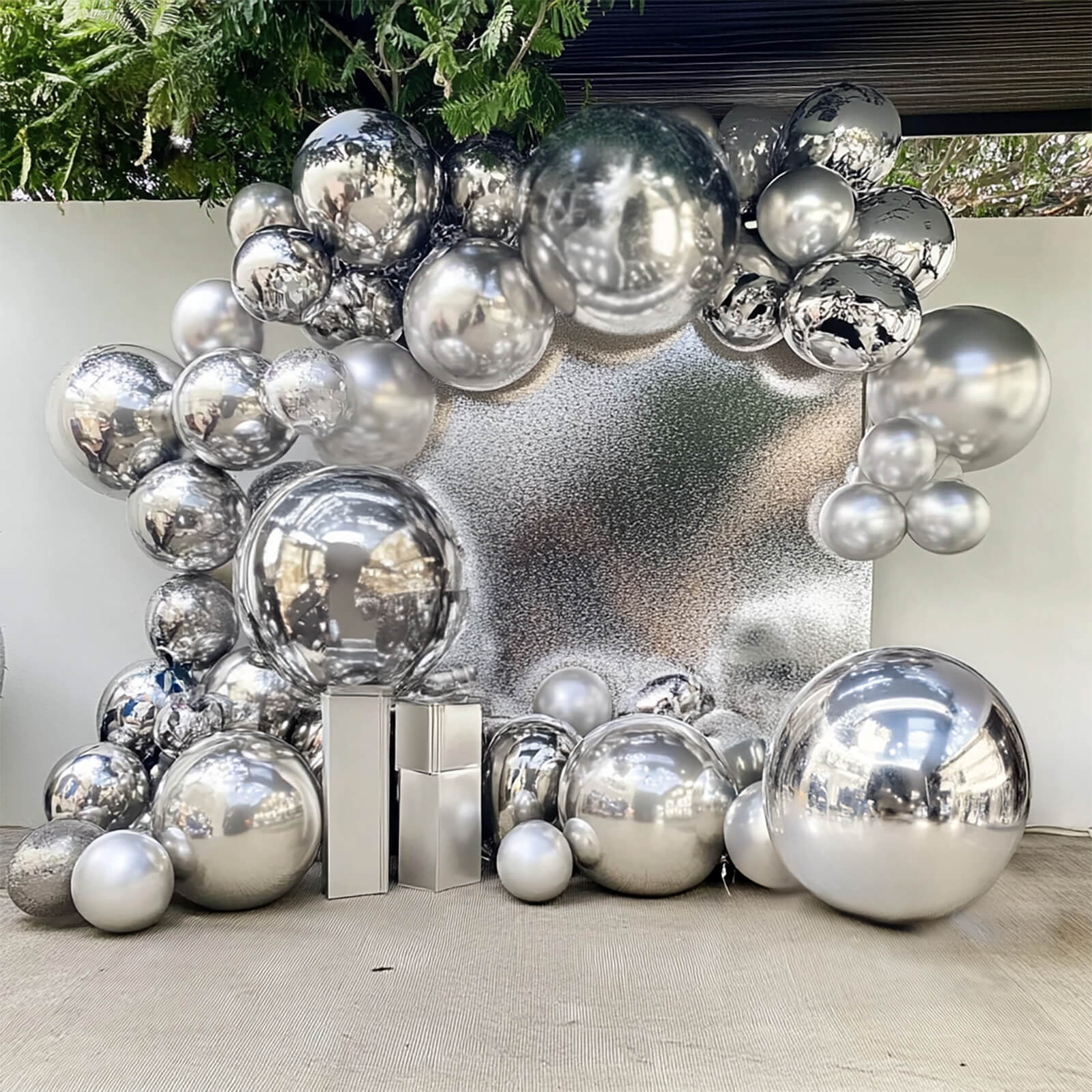 4 - Pack 32" Metallic Silver Sphere Balloons, Orbz Mylar Balloons Helium or Air - Filled Party Supplies - Bell Racket Store