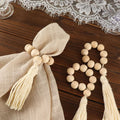 4 Pack 6" Cream Rustic Boho Chic Wood Bead Napkin Rings With Tassels, Farmhouse Country Napkin Holders - Bell Racket Store