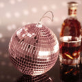 4 Pack 6" Rose Gold Foam Disco Mirror Ball With Hanging Strings, Holiday Christmas Ornaments
