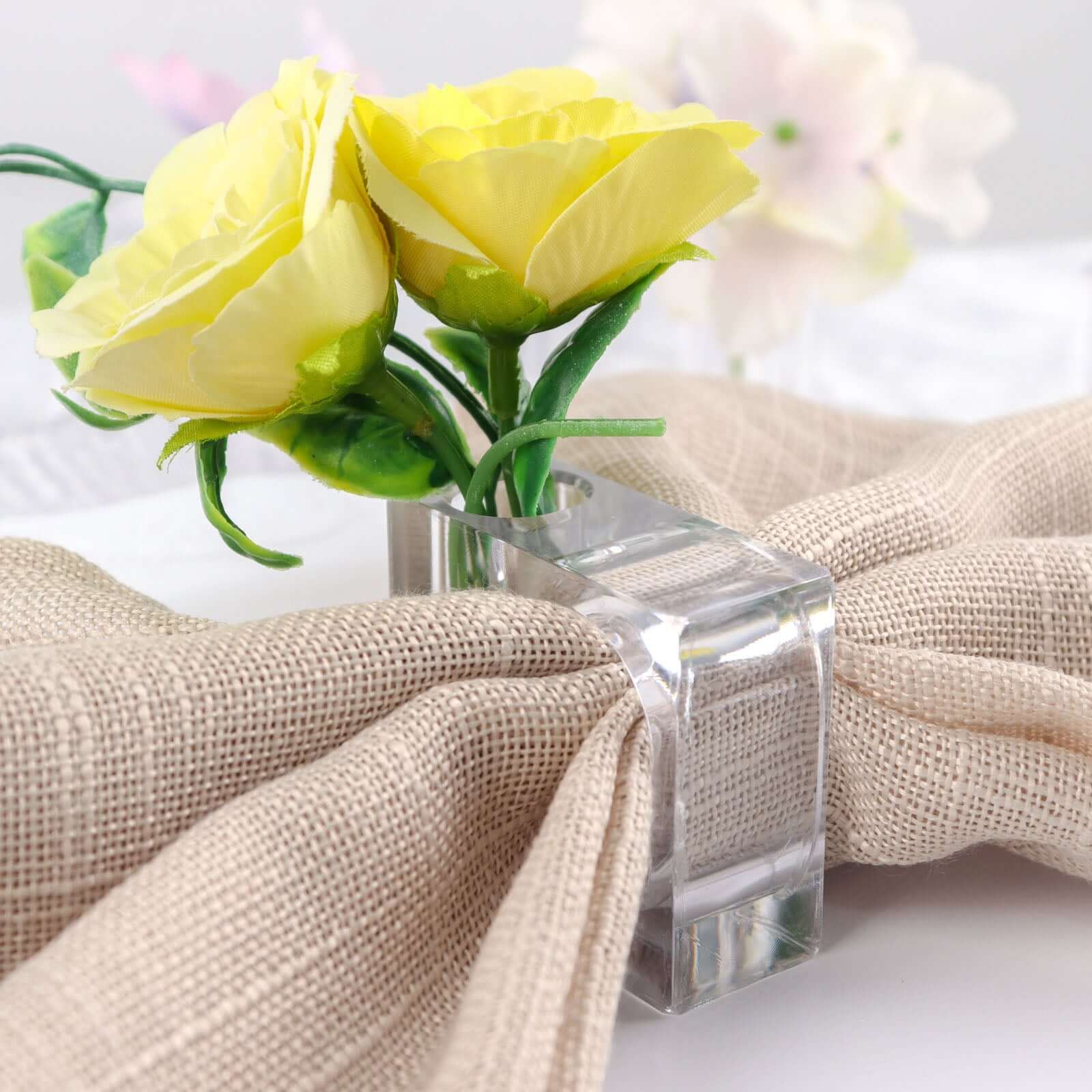 4 - Pack Acrylic Napkin Rings 2 - in - 1 Square Mini Bud Vase Clear - Decorative Flower Napkin Holders for Table Settings - Bell Racket Store