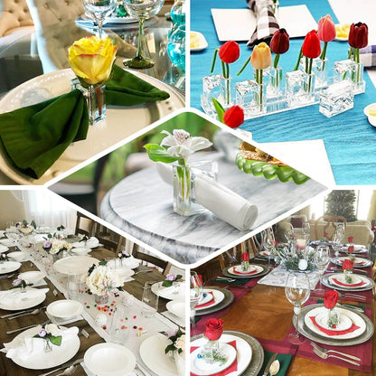 4 - Pack Acrylic Napkin Rings 2 - in - 1 Square Mini Bud Vase Clear - Decorative Flower Napkin Holders for Table Settings - Bell Racket Store
