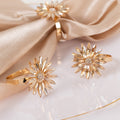 4 Pack Amber Gold Daisy Floral Metal Napkin Holders with Rhinestone Accents, Decorative Napkin Rings - 2" - Bell Racket Store