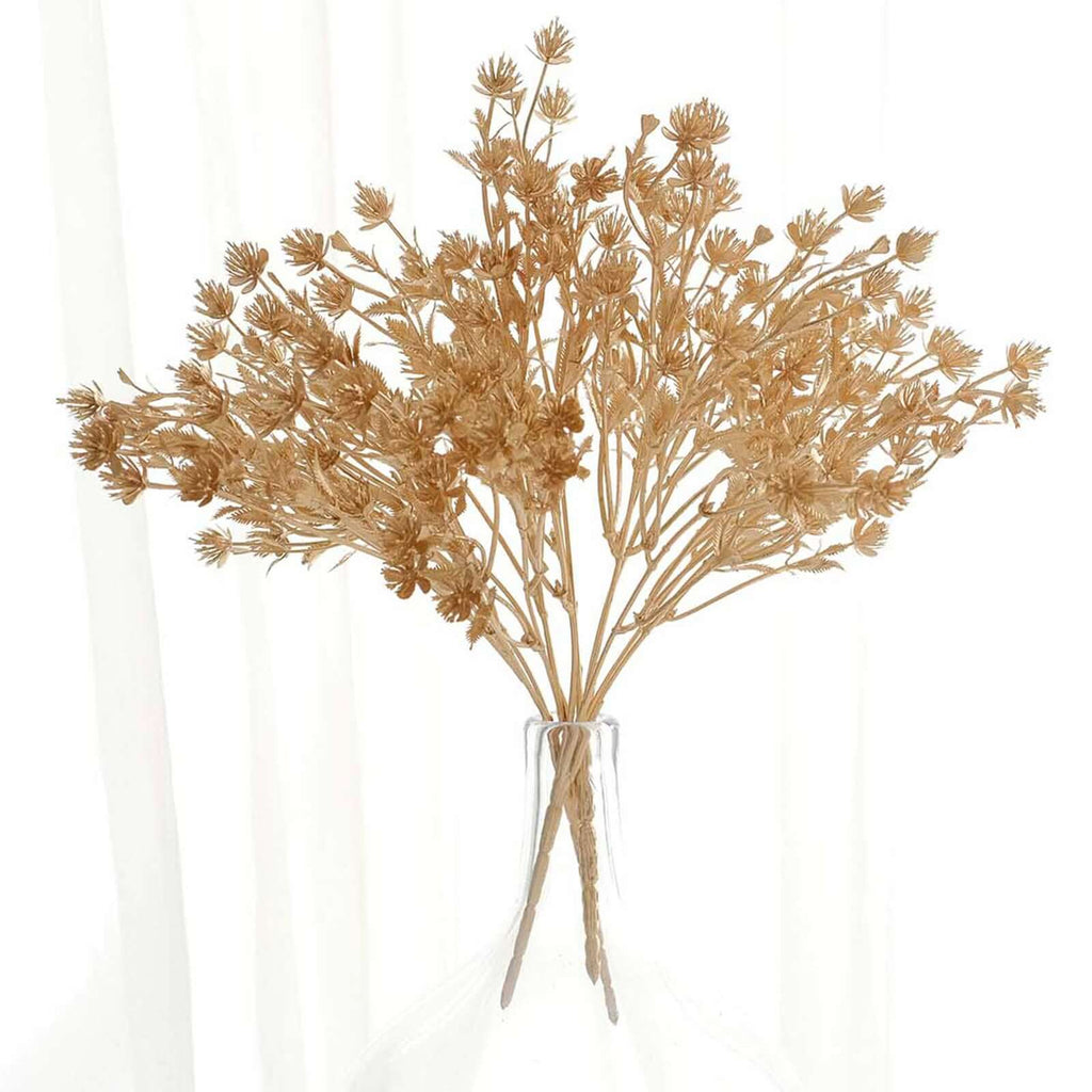 4 - Pack Artificial Baby's Breath Flower Bouquet Metallic Gold for Event Decor & Centerpieces 13" - Bell Racket Store