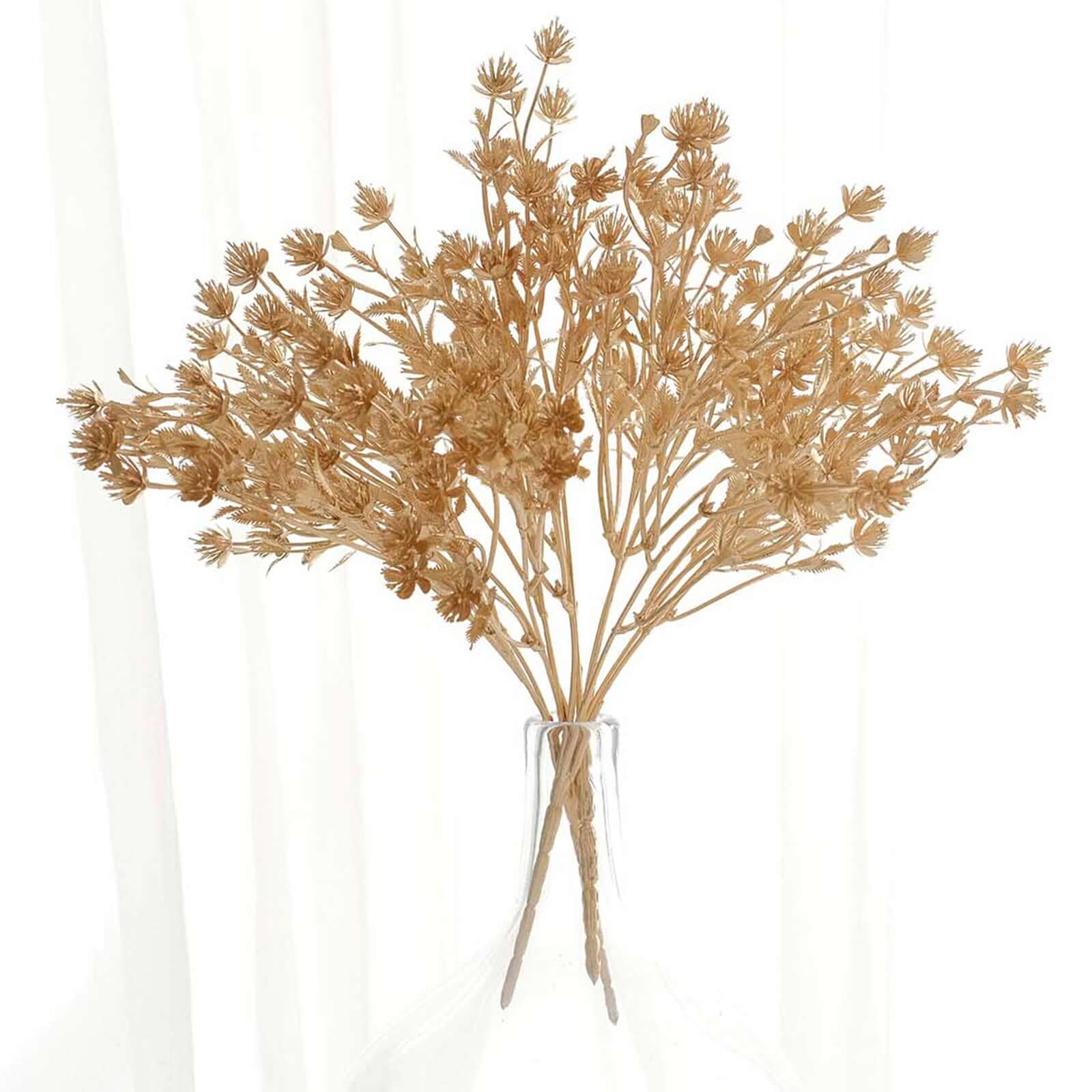4 - Pack Artificial Baby's Breath Flower Bouquet Metallic Gold for Event Decor & Centerpieces 13" - Bell Racket Store