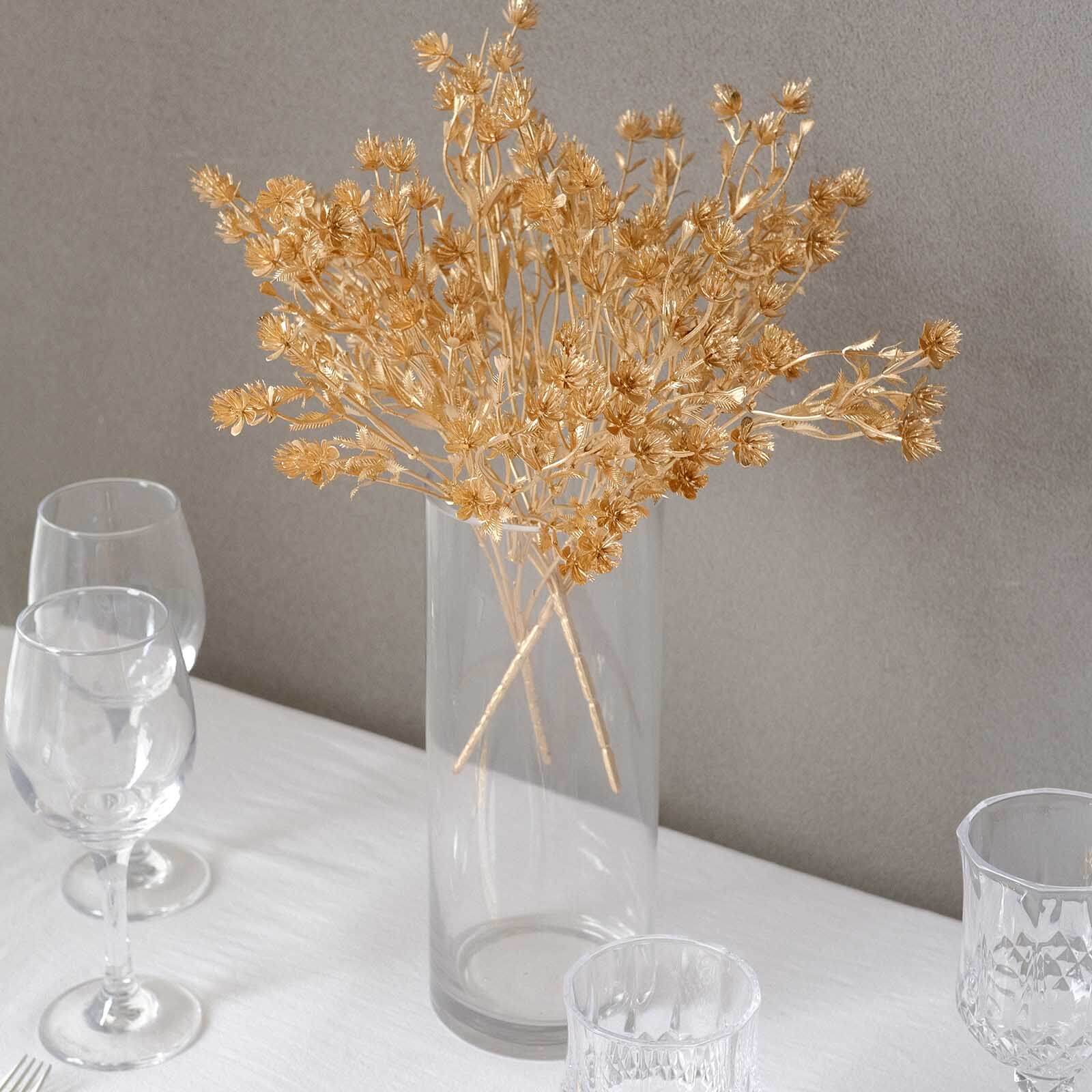 4 - Pack Artificial Baby's Breath Flower Bouquet Metallic Gold for Event Decor & Centerpieces 13" - Bell Racket Store