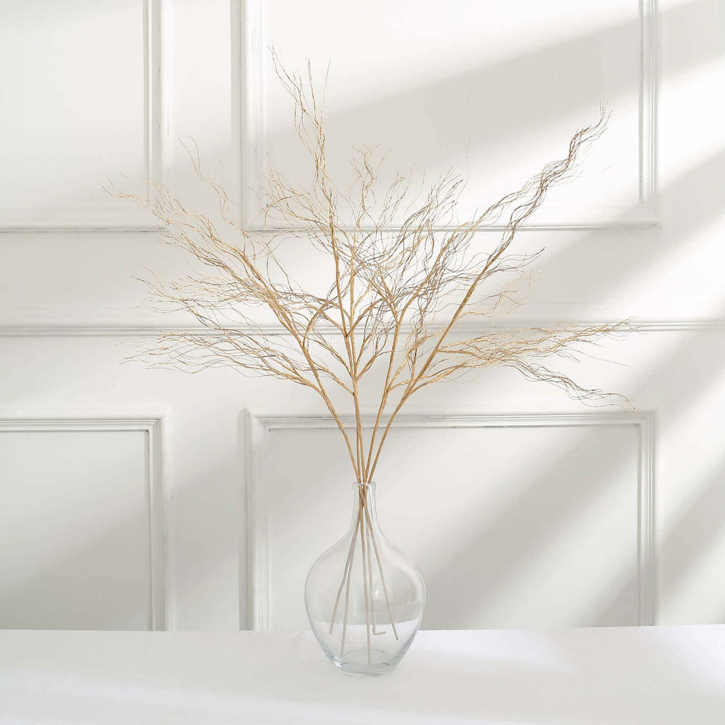 4 - Pack Artificial Curly Willow Branches Metallic Gold - Decorative Bendable Long Stem Twig Sprays for Weddings Photo Shoots & Floral Designs 39" - Bell Racket Store