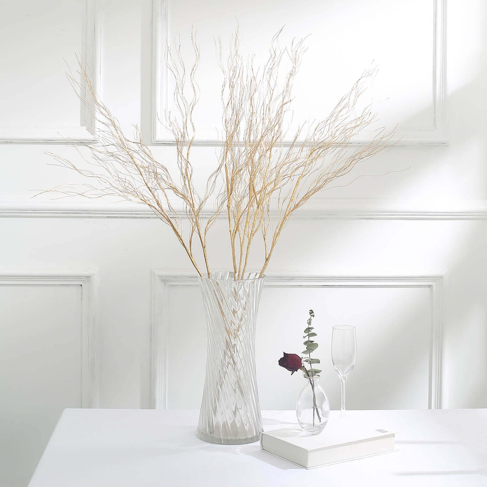 4 - Pack Artificial Curly Willow Branches Metallic Gold - Decorative Bendable Long Stem Twig Sprays for Weddings Photo Shoots & Floral Designs 39" - Bell Racket Store