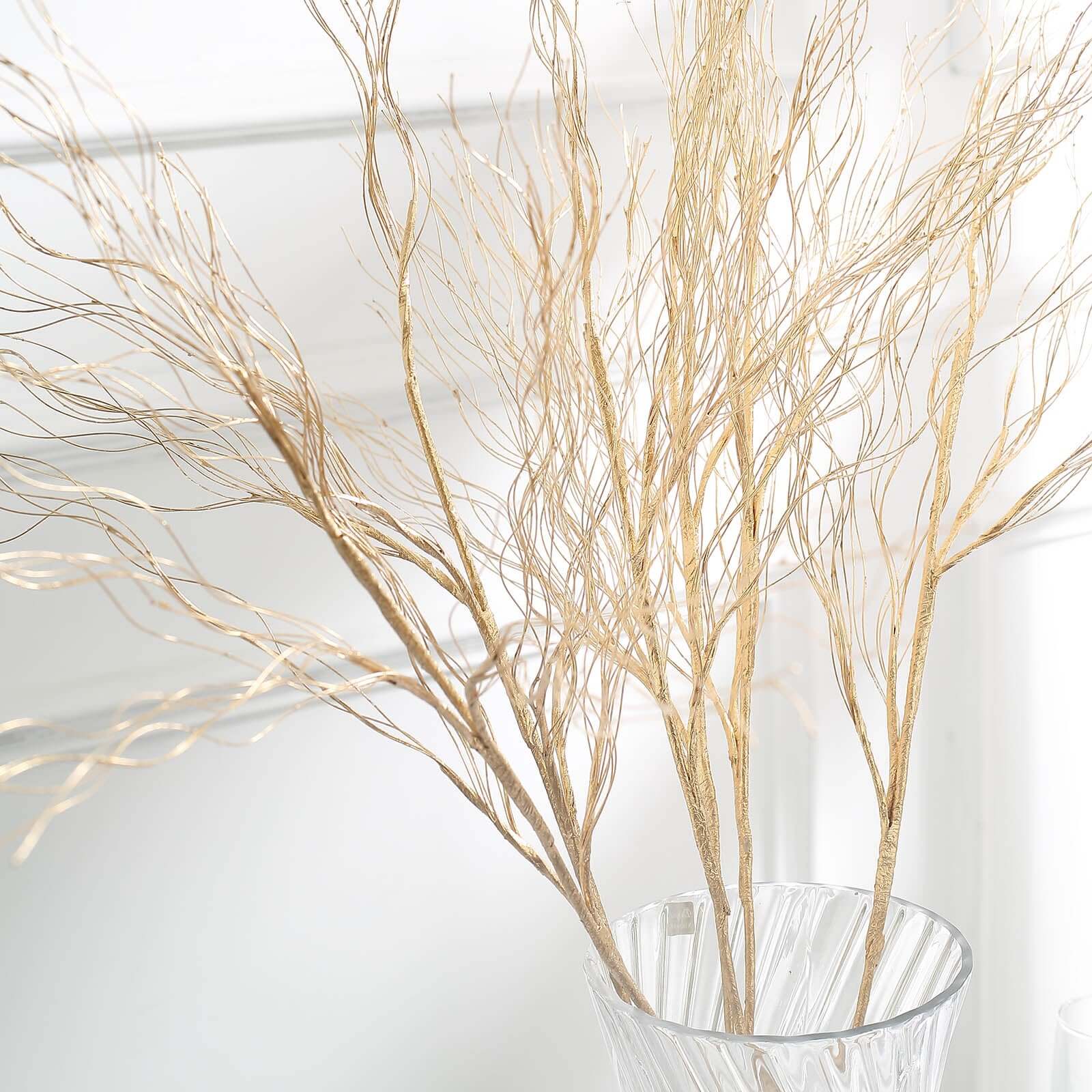 4 - Pack Artificial Curly Willow Branches Metallic Gold - Decorative Bendable Long Stem Twig Sprays for Weddings Photo Shoots & Floral Designs 39" - Bell Racket Store