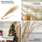 4 - Pack Artificial Curly Willow Branches Metallic Gold - Decorative Bendable Long Stem Twig Sprays for Weddings Photo Shoots & Floral Designs 39" - Bell Racket Store
