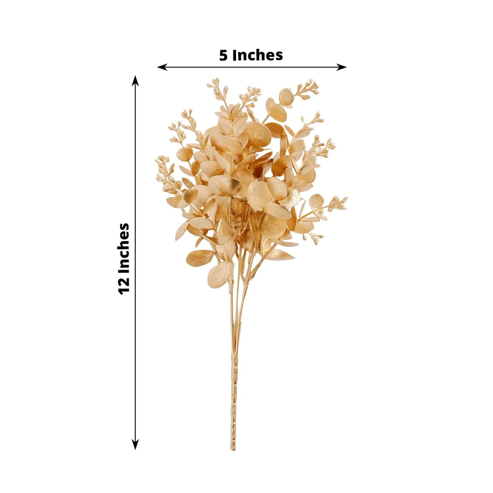 4 - Pack Artificial Eucalyptus Leaves Decor Metallic Gold - Vibrant Faux Plant Spray Bush for Bridal Bouquets Floral Arrangements & Event Styling 12" - Bell Racket Store