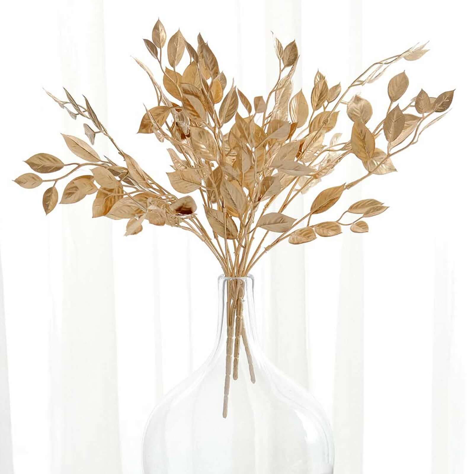 4 - Pack Artificial Italian Ruscus Leaves Branches Metallic Gold - Flexible Faux Spray Plant Stem Vase Fillers for Exquisite Tablescapes & Floral Displays 14" - Bell Racket Store