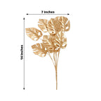 4 - Pack Artificial Monstera Leaves Bushes Metallic Gold - Themed Weddings Parties & Events 14" - Bell Racket Store