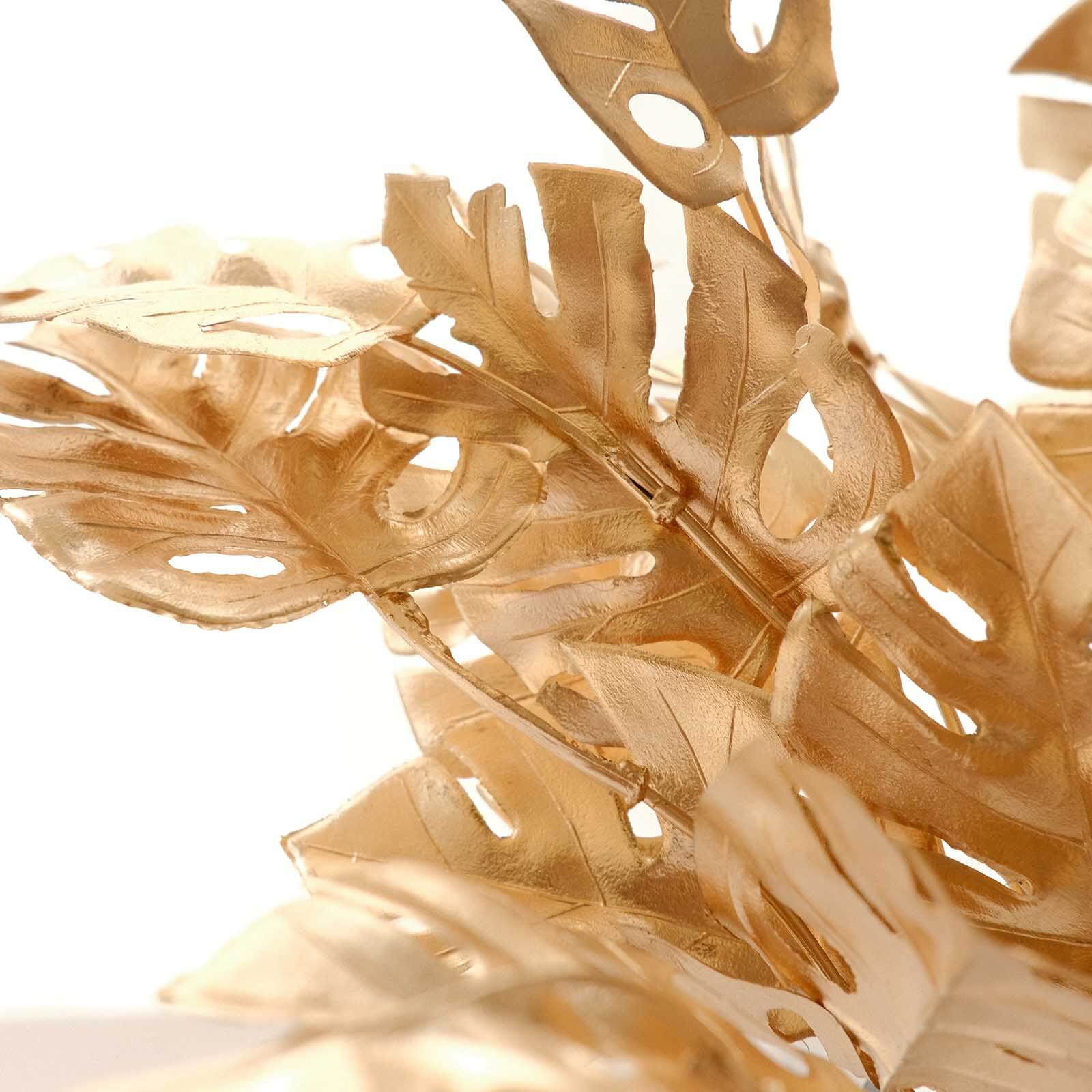 4 - Pack Artificial Monstera Leaves Bushes Metallic Gold - Themed Weddings Parties & Events 14" - Bell Racket Store
